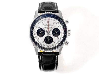 Breitling Navitimer 43mm White Face B01 Movement Black Leather Band Watch